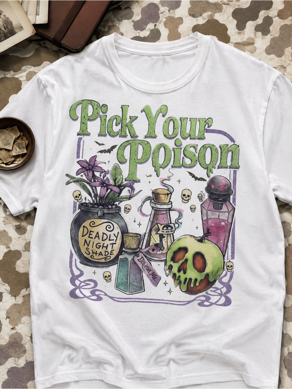 Pick Your Poison Potion Shirt, Halloween Fantasy Graphic Tee - White Unisex
